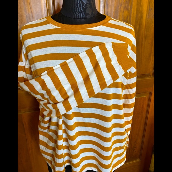 H&M Tops - 3 for $10 / H&M tan stripe tee with ribbed knit trim
